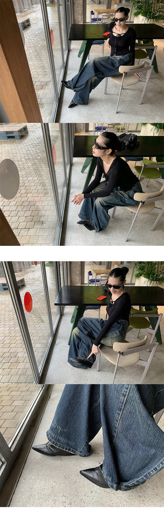 pleated straight jeans