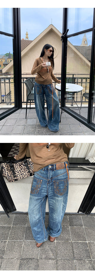 embroidered wide jeans