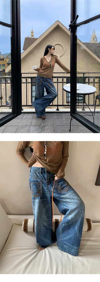embroidered wide jeans