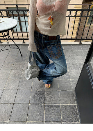 embroidered wide jeans
