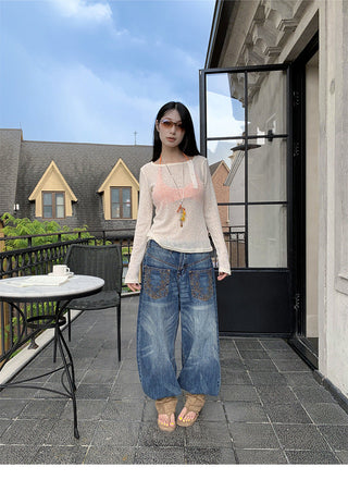 embroidered wide jeans
