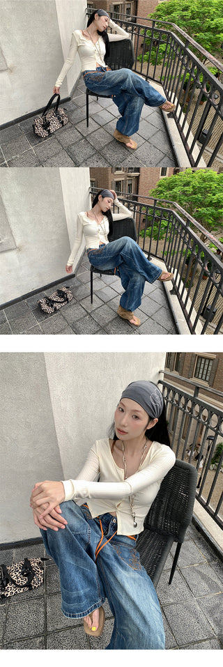 embroidered wide jeans