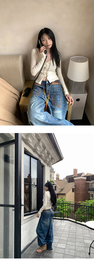 embroidered wide jeans