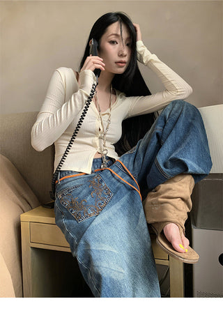 embroidered wide jeans