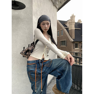 embroidered wide jeans