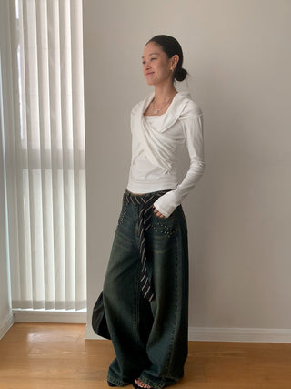 pleated off-shoulder