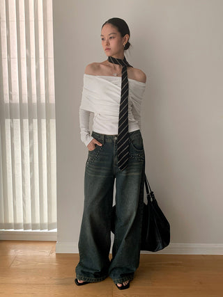 pleated off-shoulder