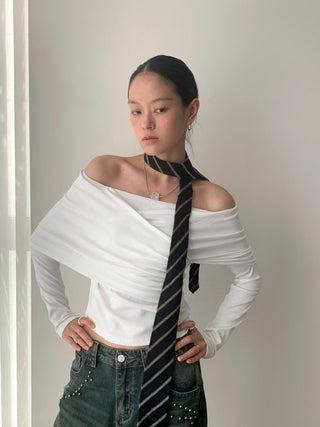 pleated off-shoulder