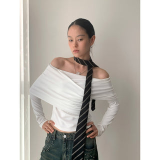 pleated off-shoulder