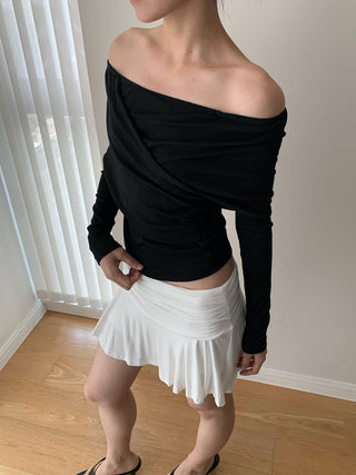 pleated off-shoulder