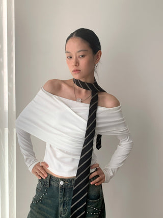 pleated off-shoulder
