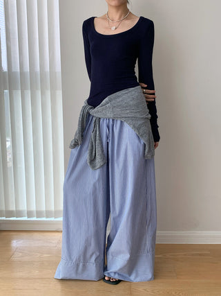 striped wide pants