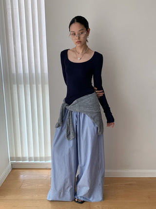 striped wide pants