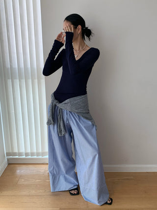 striped wide pants