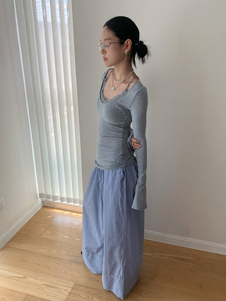 striped wide pants