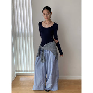 striped wide pants