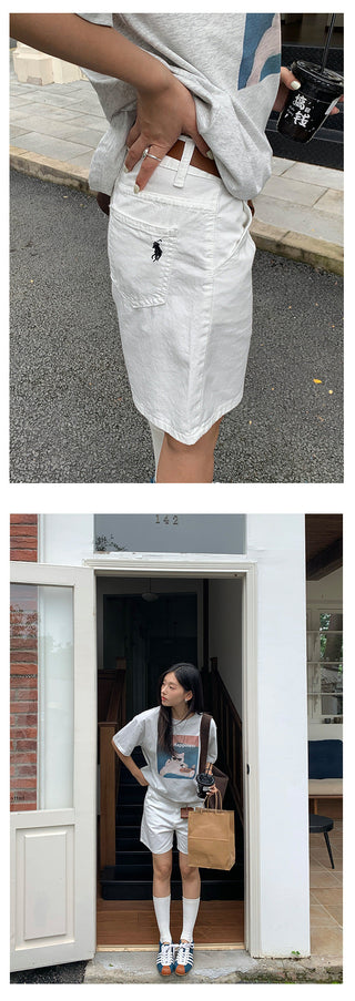 pleated denim shorts