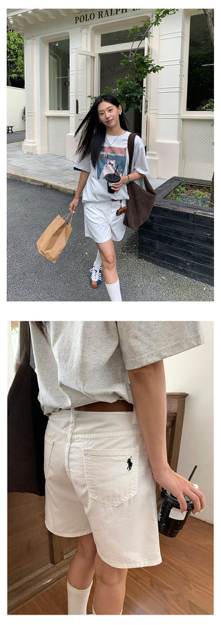 pleated denim shorts