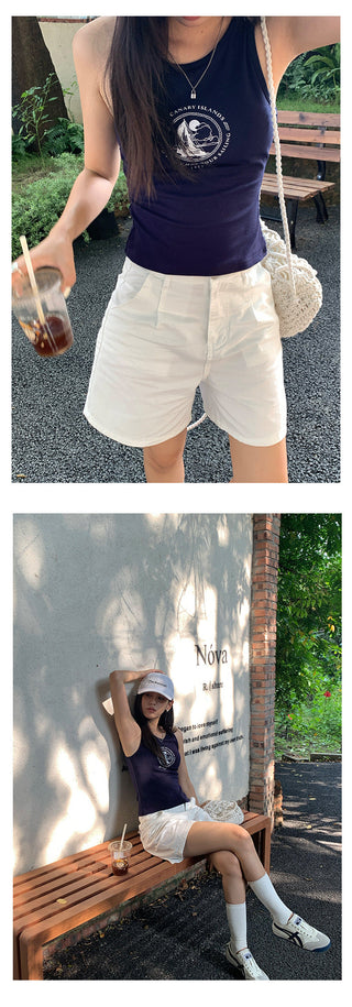 pleated denim shorts