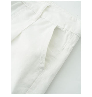 pleated denim shorts