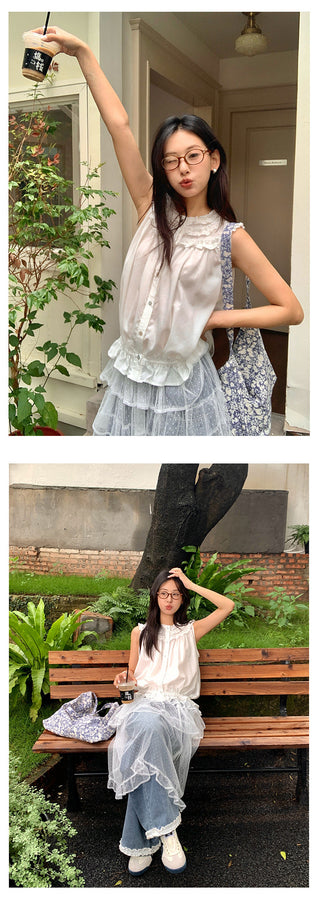 pleated sleeveless shirt