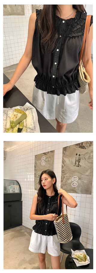 pleated sleeveless shirt