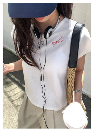 letter embroidered Top