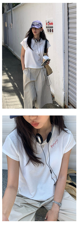 letter embroidered Top