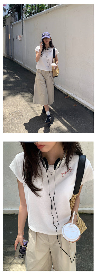 letter embroidered Top