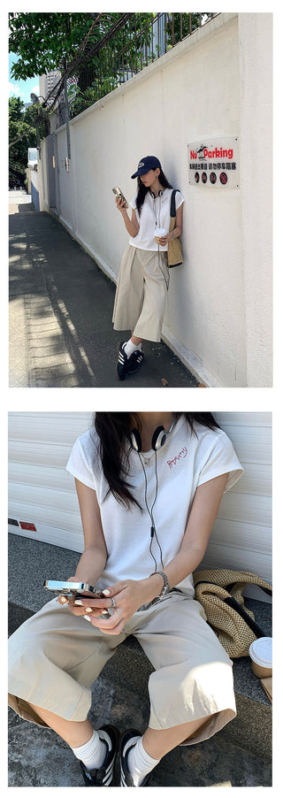 letter embroidered Top