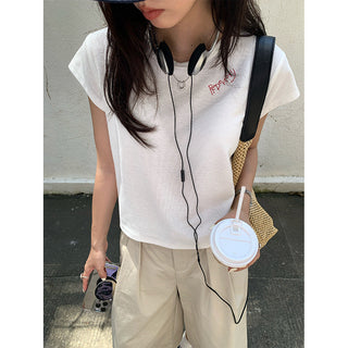 letter embroidered Top