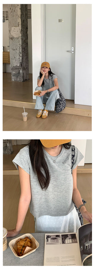 letter embroidered Top