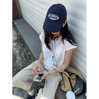 letter embroidered Top