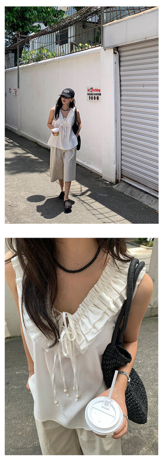 ruffled v-neck top