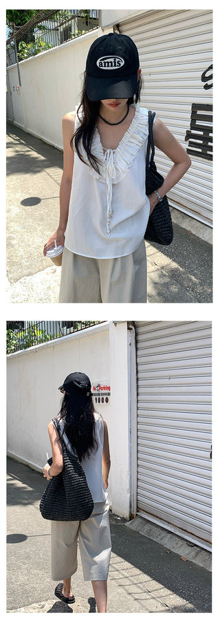ruffled v-neck top