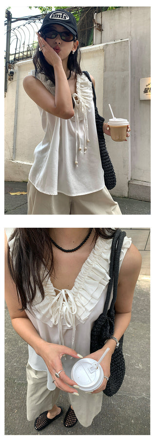 ruffled v-neck top