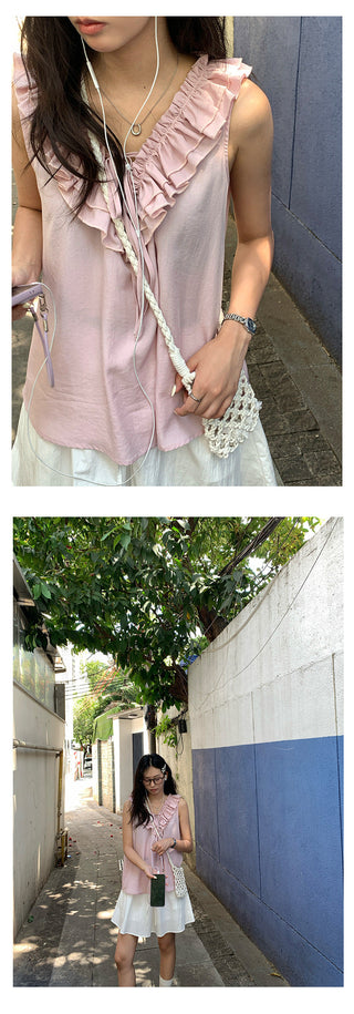 ruffled v-neck top