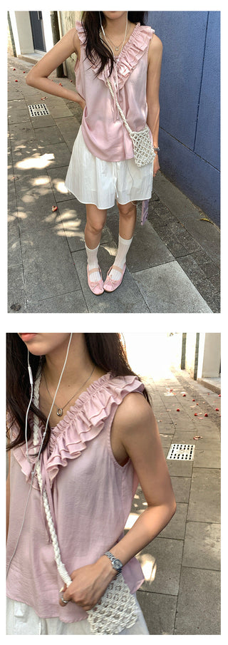 ruffled v-neck top