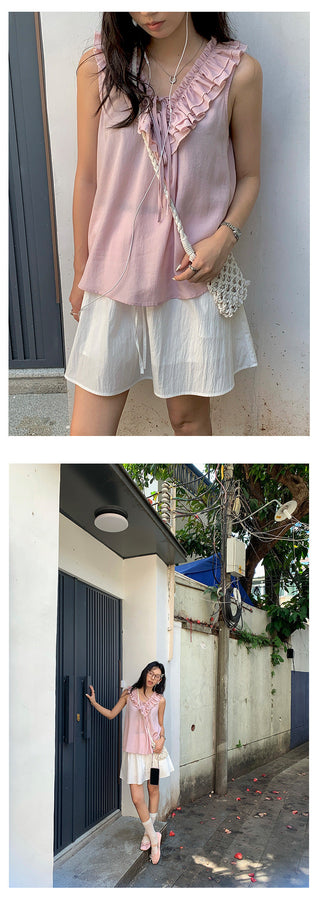 ruffled v-neck top