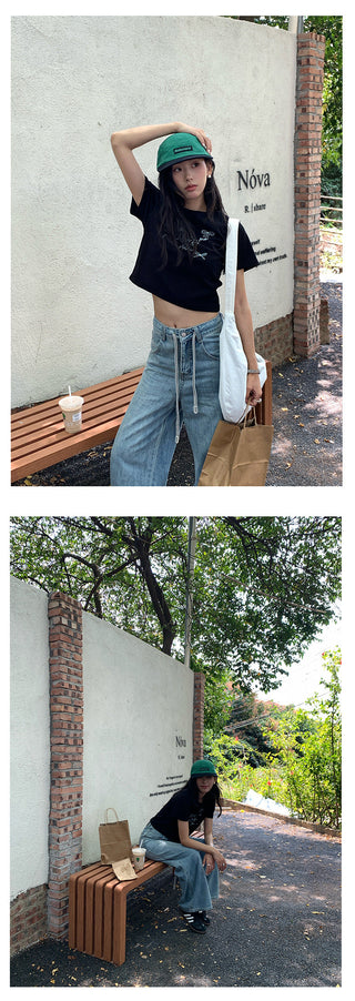 drawstring denim pants