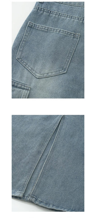 multi-pocket denim skirt