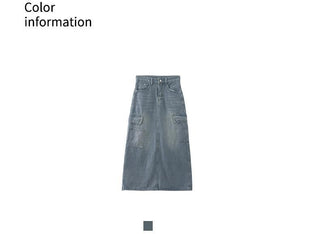 multi-pocket denim skirt