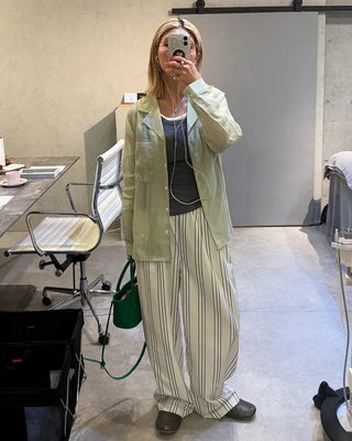 Elastic waist triple stripe cotton pants