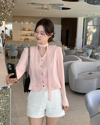 Tie jacket & blouse set