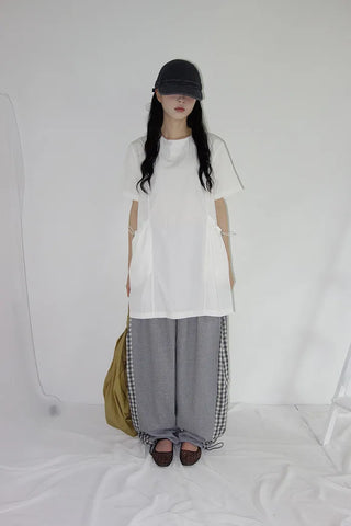 [2 colors] Meruru Double Check Banding Wide Pants