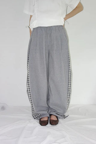 [2 colors] Meruru Double Check Banding Wide Pants