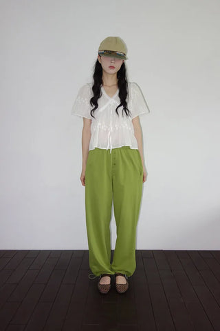 [2 colors] Cola Banding Wide Pants