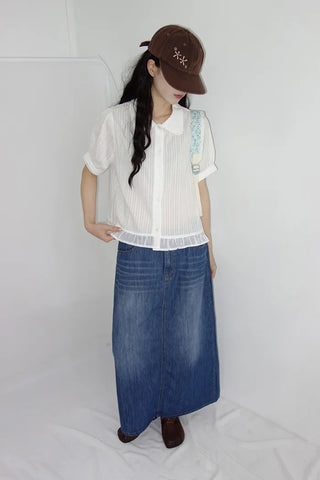 [3 colors] Humo Hudel Denim Long Skirt
