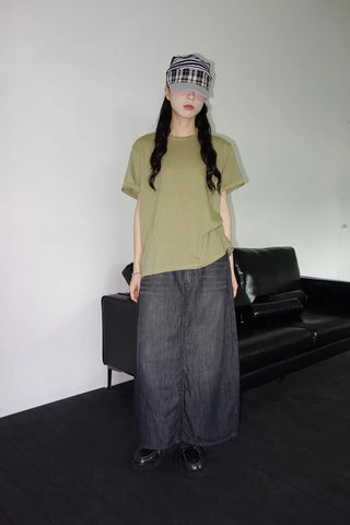 [3 colors] Humo Hudel Denim Long Skirt