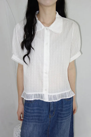 [2 colors] Nino Flake Frill Short-Sleeve Blouse